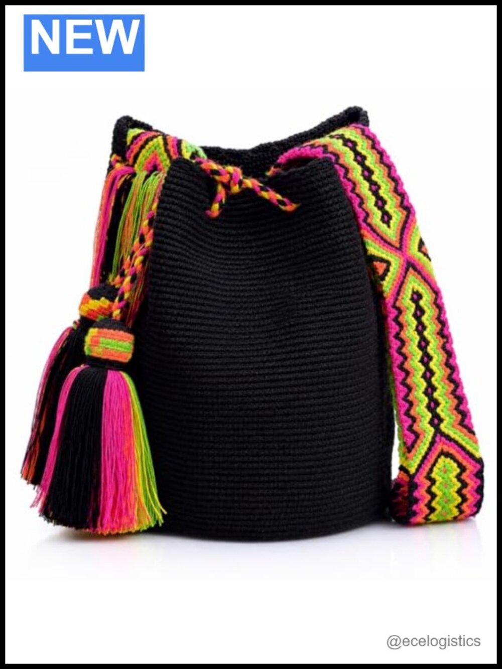 Handmade Wayuu Crochet Woven Crossbody Bag / Drawstring Boho Summer Beach Purse
